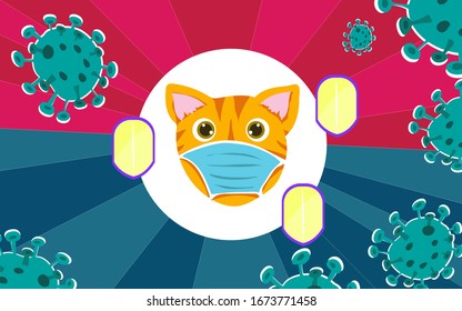 Imagen vectorial del gato con una máscara para proteger a otros del Coronavirus. recurso gráfico para banners, medios sociales y sitios web