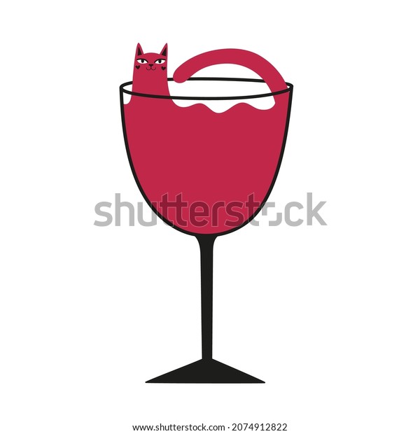 Vector Illustration Cat Wine Glass Funny Stock Vector (Royalty Free ...