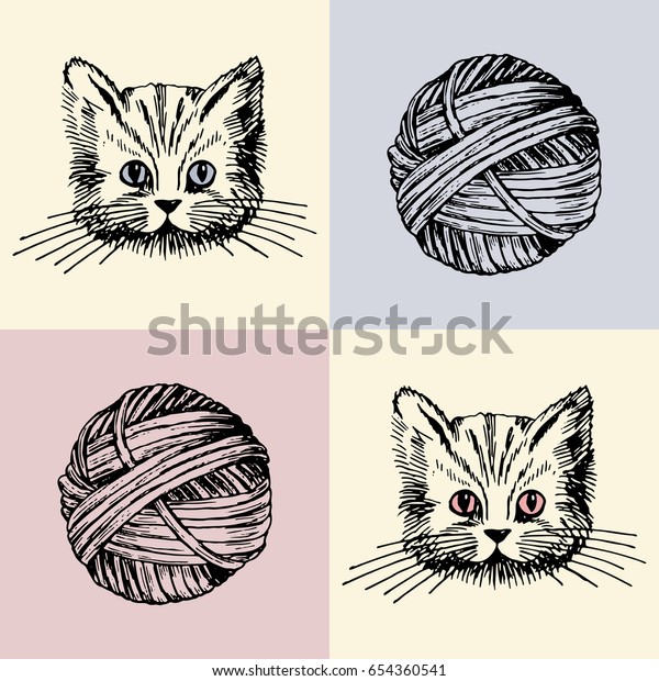 Vector Illustration Cat Yarn Ball Print Stock Vector (Royalty Free ...