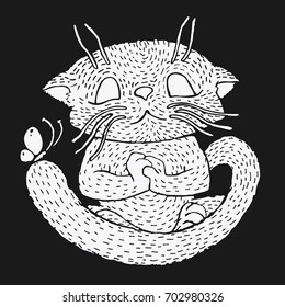 Vector Illustration Cat In Yoga Pose