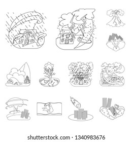 Vector illustration of cataclysm and disaster icon. Set of cataclysm and apocalypse  vector icon for stock.