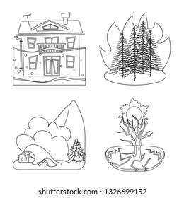 Vector illustration of cataclysm and disaster sign. Set of cataclysm and apocalypse  vector icon for stock.