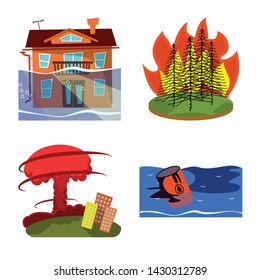 Vector illustration of cataclysm and disaster sign. Set of cataclysm and apocalypse stock vector illustration.