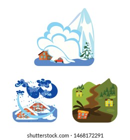 Vector illustration of cataclysm and disaster sign. Set of cataclysm and apocalypse vector icon for stock.