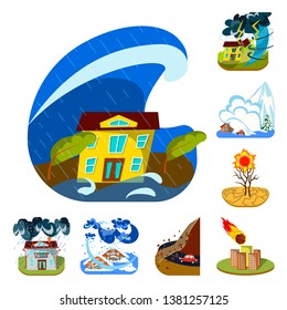 Vector illustration of cataclysm and disaster symbol. Set of cataclysm and apocalypse  stock vector illustration.