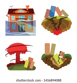 Vector illustration of cataclysm and disaster symbol. Set of cataclysm and apocalypse vector icon for stock.