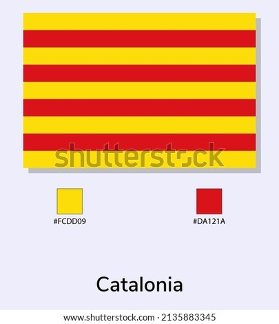 Vector Illustration of Catalonia flag isolated on light blue background. Illustration Catalonia flag with Color Codes. As close as possible to the original. ready to use, easy to edit. vector eps10.
