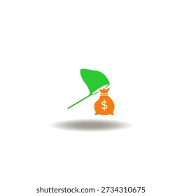 Vector illustration of catching butterfly net catches and covers money bag. Symbol of SIP Systematic Investment Plan.