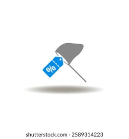 Vector illustration of catching net and ticket or sticker or tag with percent sign. Symbol of discount, sale. Icon of sales coupon catching.