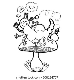 Vector illustration, Caterpillar with a hookah  for tale Alice in Wonderland