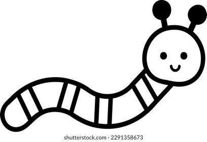 Vector illustration of a caterpillar on a green leaf. Worm on leaf.