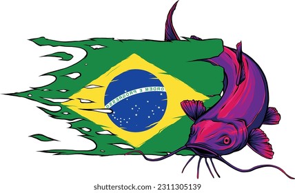 vector illustration of Catfish with brazil flag