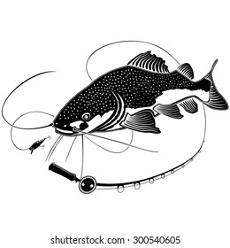Vector illustration of catfish. Vector illustration can be used for creating logo and emblem for fishing clubs, prints, web and other crafts.

