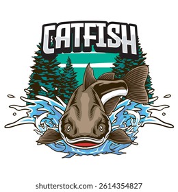 Vector Illustration of Catfish with Detailed Illustration Available for Tshirt Design