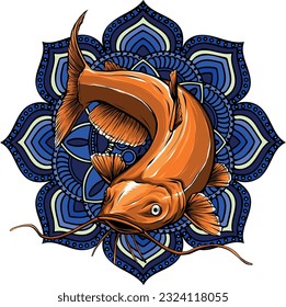 vector illustration of catfish with mandala ornaments