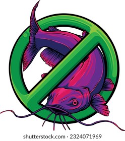 ilustración vectorial de bagre en símbolo prohibido