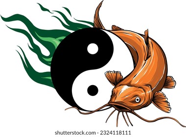 ilustración vectorial de Catfish con yin yang