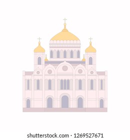 Vector illustration of Cathedral of Christ the Savior.Moscow building. Flat Style. Russia country symbol