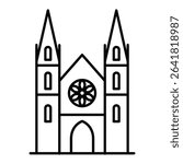 Vector illustration of cathedral church building icon. Editable stroke.