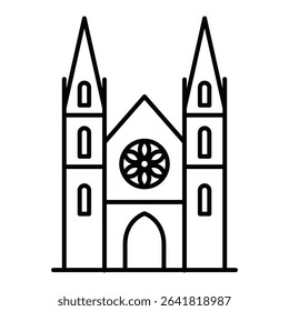 Vector illustration of cathedral church building icon. Editable stroke.