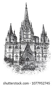 Vector illustration of The Cathedral of the Holy Cross and Saint Eulalia in Barcelona.