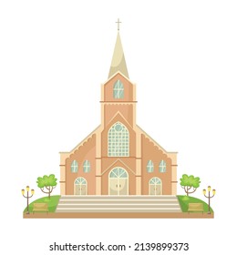 Vector illustration of the Catholic Church. Religious architectural building.