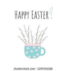 Vector illustration with a catkin bouquet and Easter greetings. 