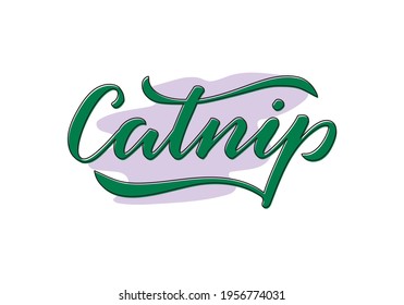 Vector illustration of catnip lettering for packages, product design, banners, stickers, spice shop price list and  decoration. Handwritten word with floral graphic elements for web or print
