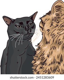 Ilustración vectorial de gatos, meme de gatos negros disociados