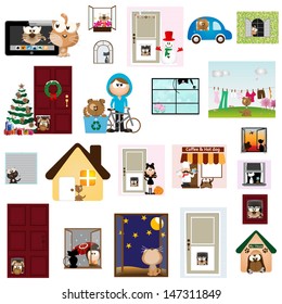 Vector illustration: Cats & dogs animal theme elements for cards and wallpaper (Part 1)