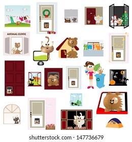 Vector illustration: Cats & dogs animal theme elements for cards and wallpaper (Part 2)