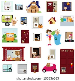 Vector illustration: Cats & dogs animal theme elements for cards and wallpaper (Part 6)