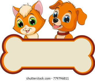 Vector illustration, cats and dogs best friends, banner ads, veterinary clinic, on white background.