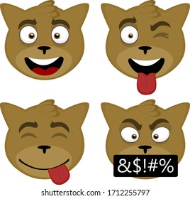 Vector illustration of a cat's face expressions cartoon