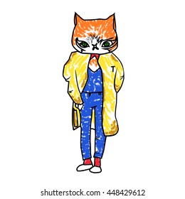 Vector illustration of cats in a fashionable suit and coat.
