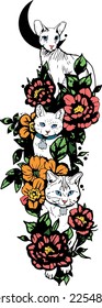 Ilustración vectorial de gatos en flores