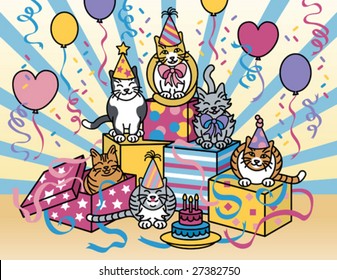 Vector illustration of cats having a party.