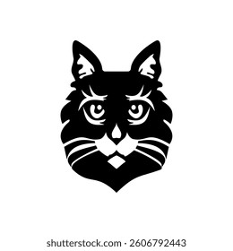 Vector illustration of a cat's head silhouette in black on a white background.Vector illustration of a cat's head silhouette in black on a white background.	
