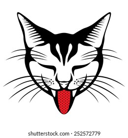 Vector illustration of the cats head sticking out tongue