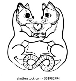 Vector illustration with cats in love infinity black and white