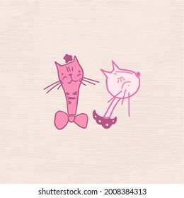 Vector illustration of cats in love for st.Valentine`s day. Pictures of cats in vector format for the design of a romantic celebration, postcards, posters, invitations and for a Valentine`s day party.