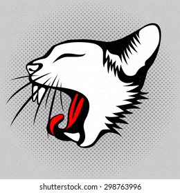 Vector illustration of the cats with open maw, profile drawing