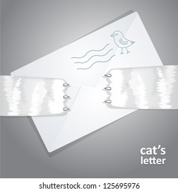 Vector illustration of cat's paws holding a letter