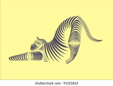 vector illustration of cats silhouette drawn in stripes