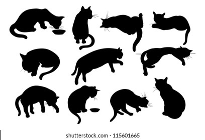 Vector illustration of Cats Silhouette set