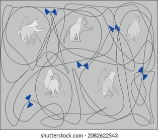 Vector illustration of cats silhouettes background.