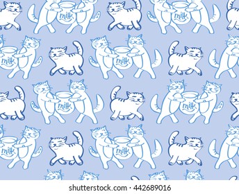 Vector illustration. Cats smile and bear milk