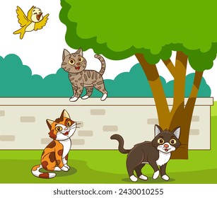 vector illustration of cats standing together