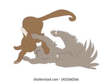 vector illustration of cats that are fighting, color drawing, vector, white background.