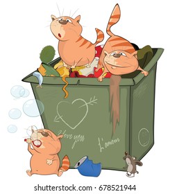 Vector Illustration of a Cats and Waste Container. 